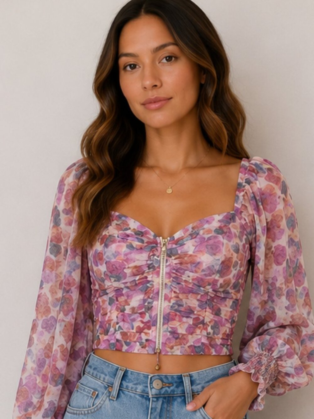 Saints + Secrets Floral Corset Crop Blouse - NWT - Size M